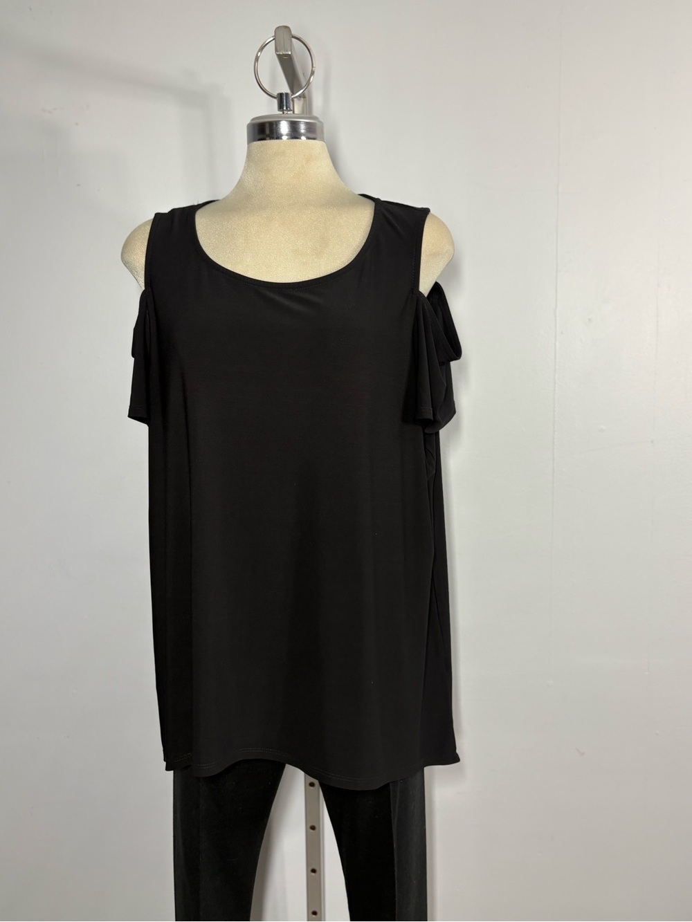 Women's Black Cold-Shoulder Tank Top with Ruffle Detail